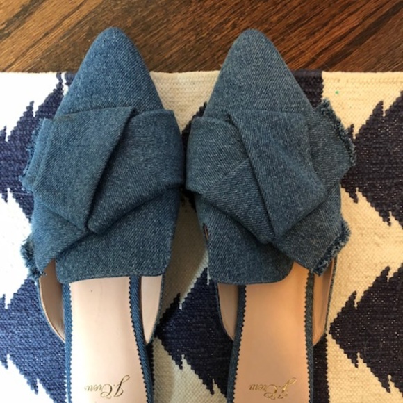 J Crew Pointed Toe Slides in Denim - Picture 1 of 3